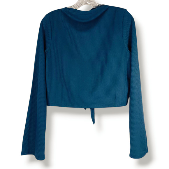 NWT B.O.G. Band of the Free Avril Mock Neck Tie Back Crop Top Sz. M [8-10] Teal - Picture 2 of 10
